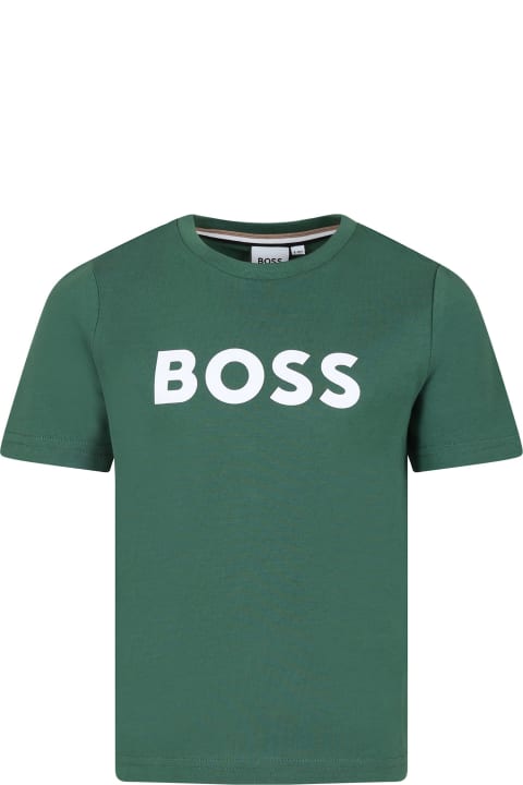 Hugo Boss Kids Hugo Boss Green T-shirt For Boy With Logo