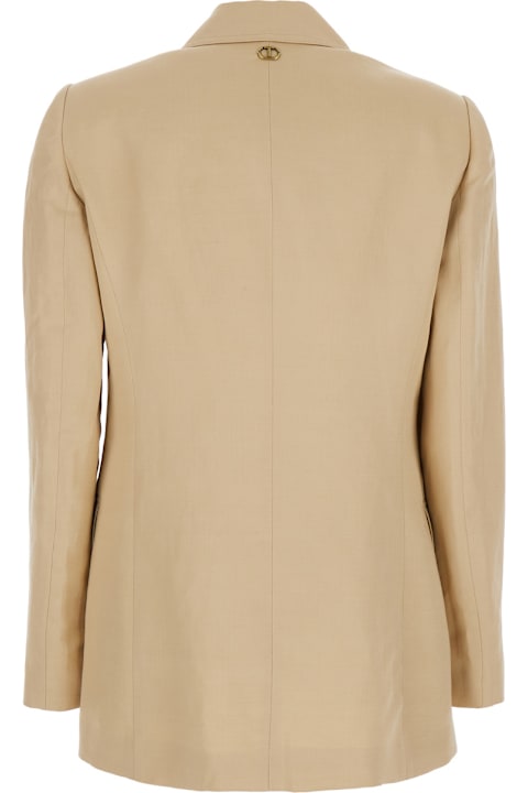 インテリア TwinSet Beige Jacket With Classic Lapels And Metallic Logo On The Back In Linen Blend Woman
