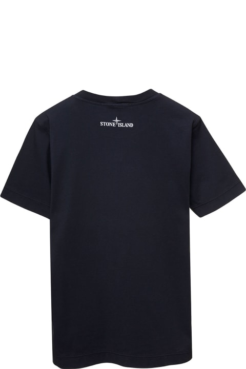 Stone Island Junior T-Shirts & Polo Shirts for Boys Stone Island Junior Blue T-shirt With Printed Maxi Logo In Cotton Boy