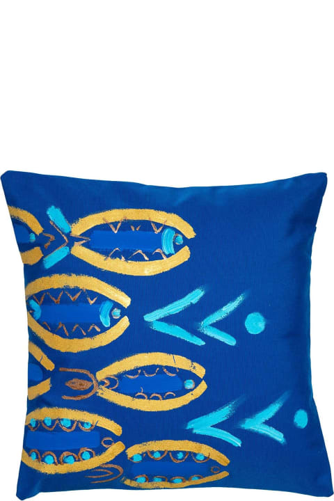 Le Botteghe su Gologone for Women Le Botteghe su Gologone Cotton Hand Painted Indoor Cushion 80x80 cm