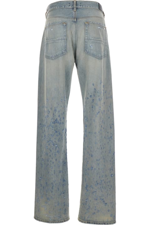 AMIRI for Men AMIRI Light Blue Destroyed Straight Jeans With Cut-out In Cotton Denim Man