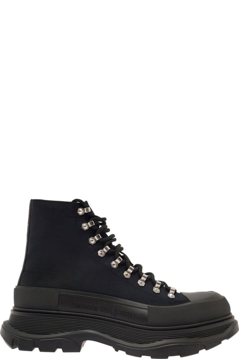 Alexander McQueen Sneakers for Men Alexander McQueen 'trade Slick' Black Lace-up Boots With Thread Sole In Canvas Man