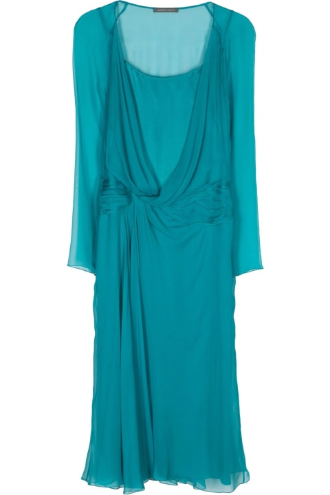 Alberta Ferretti Clothing for Women Alberta Ferretti Teal Blue Silk Midi Dress