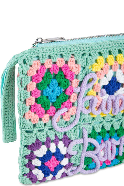 MC2 Saint Barth Luggage for Women MC2 Saint Barth Parisienne Water Green Crochet Pouch Bag With Saint Barth Embroidery