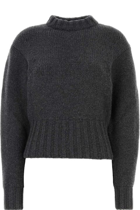 Alexander McQueen لـ Women Alexander McQueen Melange Dark Grey Stretch Wool Blend Sweater