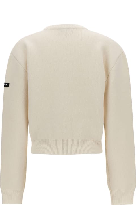White Cropped Sweater With Logo Patch In Wool Blend Woman