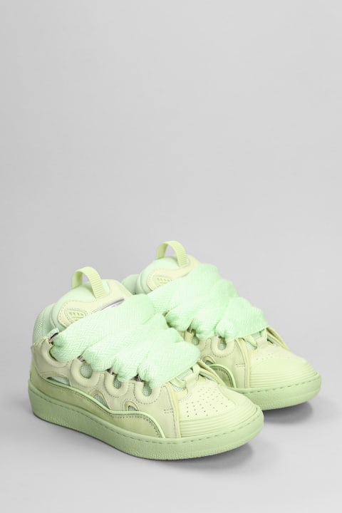 Sneakers for Women Lanvin Curb Sneakers In Green Suede And Leather