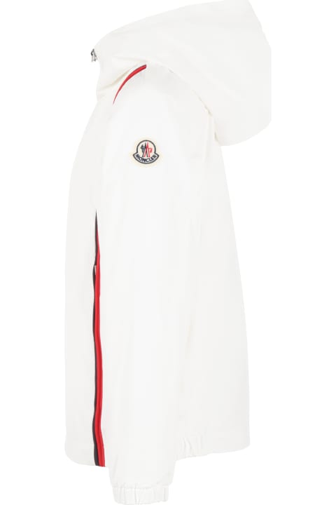 Moncler White "darvas" Windbreaker For Boy With Logo Patch