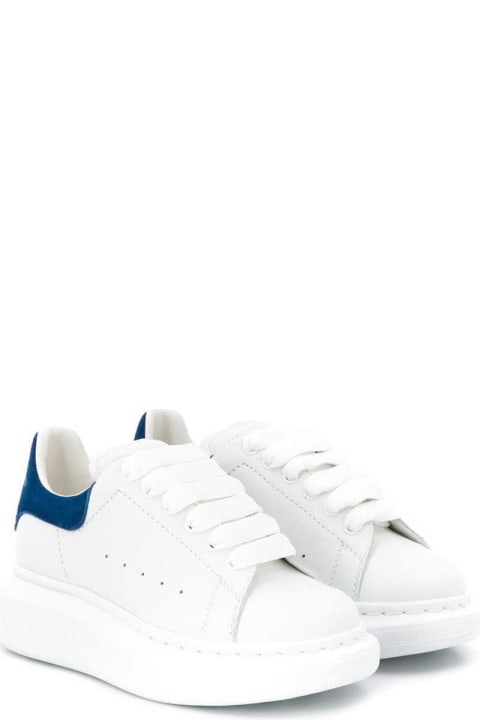 Alexander Mcqueen Kids Boy's White Leather Oversize Sneakers With Blue Heel Tab