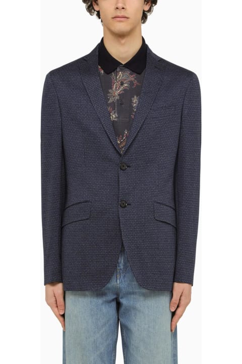 Etro Coats & Jackets for Men Etro Blue Jacquard Single-breasted Jacket