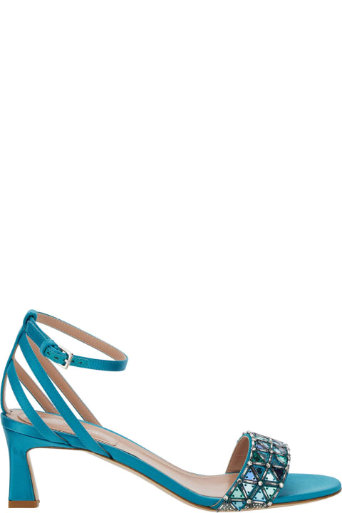 Light Blue Sandals With Mirror-like Details In Leather Woman