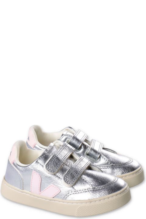 Veja Shoes for Baby Girls Veja Veja Sneakers Argento In Similpelle Con Velcro Baby Girl