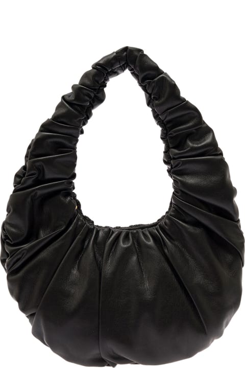 Nanushka Totes for Women Nanushka 'anja' Black Baguette Bag With Hobo Handle In Ruched Vegan Leather Woman Nanushka