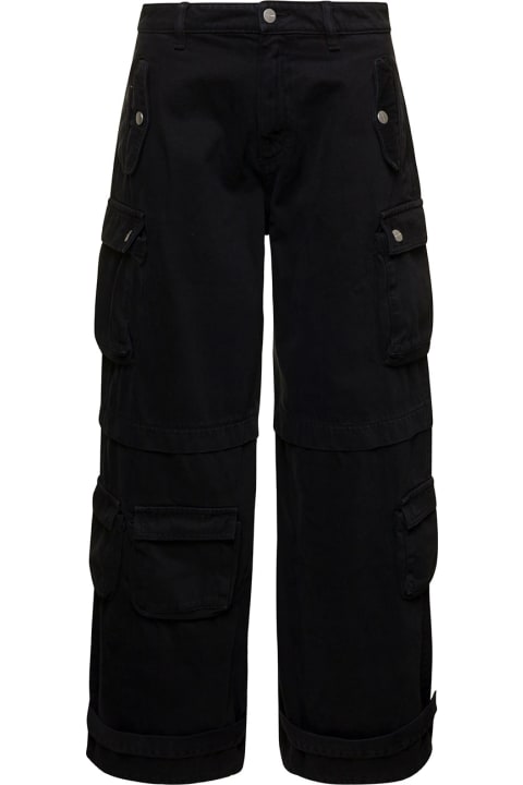 ウィメンズ Icon Denimのウェア Icon Denim 'rosalia' Black Low Waisted Cargo Jeans With Patch Pockets In Cotton Denim Woman