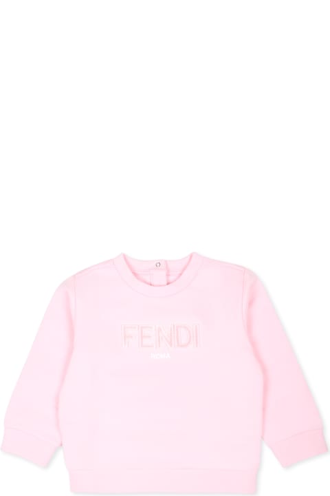 Fendi سترات وبلوزات ثقيلة لـ رُضع بنات Fendi Pink Sweatshirt For Baby Girl With Logo