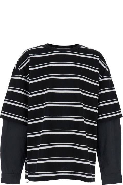 Juun.J Clothing for Men Juun.J Black And White Crewneck T-shirt With Double Layered Sleeves In Cotton Man