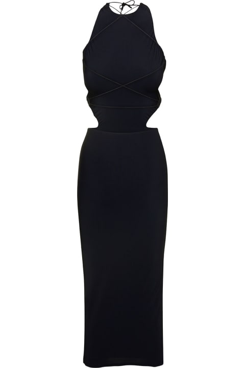 'linda' Midi Black Dress With Open Back And Cut-out In Stretch Polyamide Woman