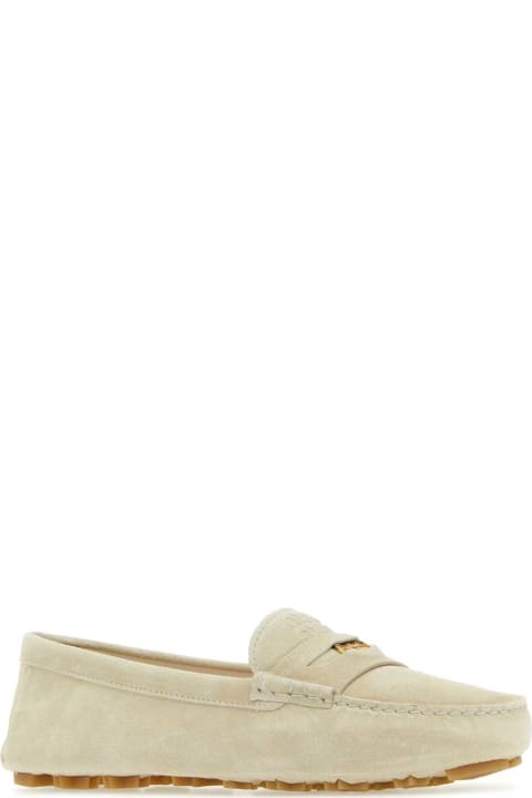 Flat Shoes for Women Miu Miu Ivory Suede Loafers