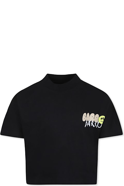 Homeware Barrow Black Crop T-shirt For Girl With Smiley And Logo