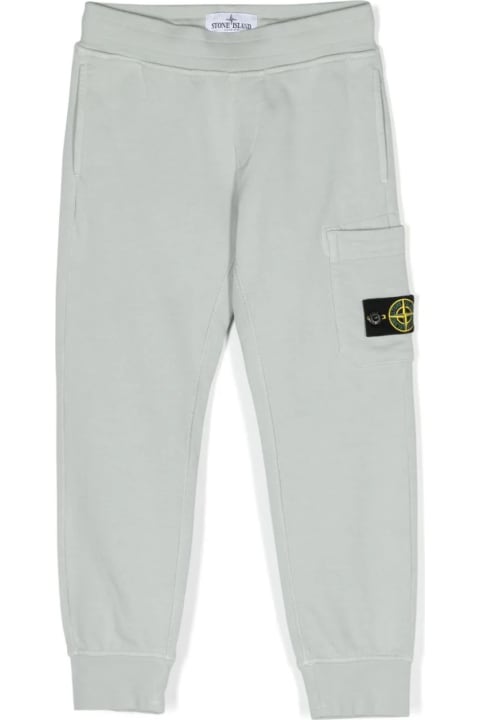 Bottoms for Boys Stone Island Pearl Grey Joggers With Logo Patch