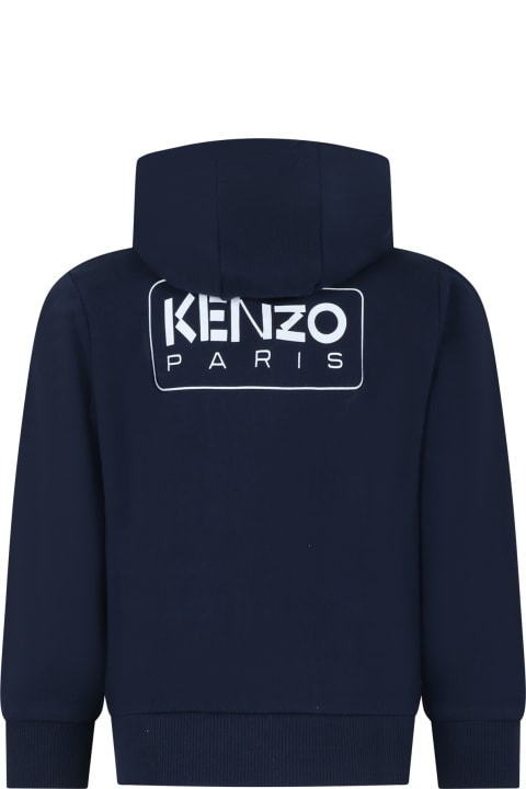 ウィメンズ Kenzo Kidsのニットウェア＆スウェットシャツ Kenzo Kids Blue Hoodie For Boy With Logo
