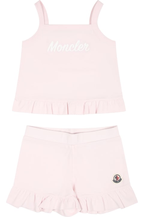Moncler Bottoms for Kids Moncler Pink Sports Suit For Baby Girl With Logo