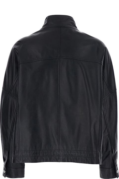 Homeware Pinko Black Jacket With High Collar And Side Zip Pockets In Leather Woman