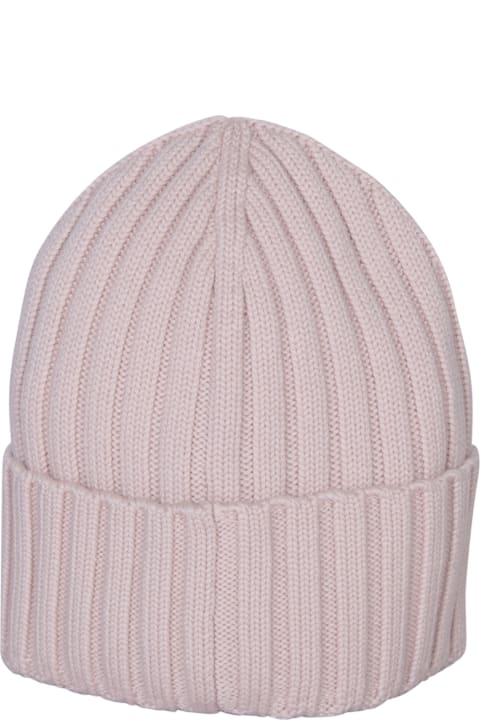 Moncler for Women Moncler Light Pink Ribbed Wool Beanie With Logo
