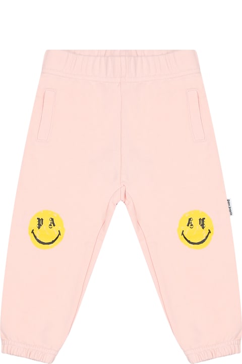 Bottoms for Baby Girls Palm Angels Pink Trousers For Baby Girl With Logo