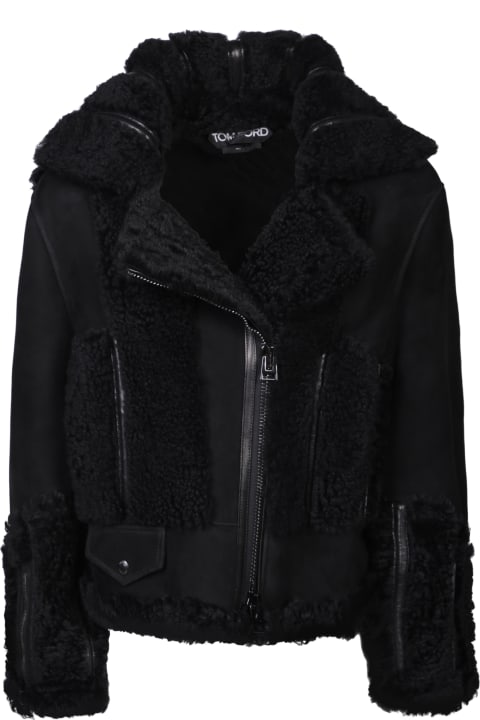 Tom Ford Coats & Jackets for Women Tom Ford Shearling And Leather Patchwork Biker Jacket