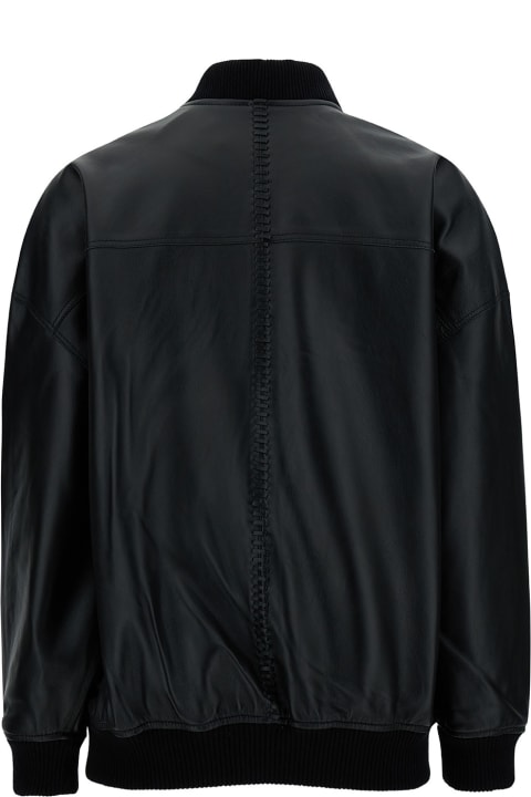 Federica Tosi Coats & Jackets for Women Federica Tosi Black Bomber Jacket With Ribbed Trim In Leather Woman