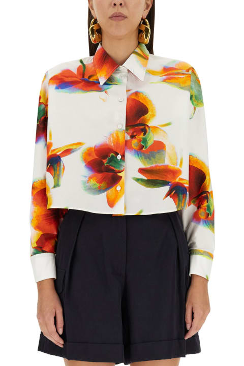 Alexander McQueen for Women Alexander McQueen White Short Shirt With Solarised Orchid Print