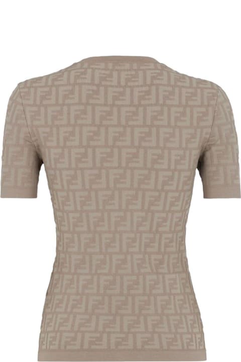 Fendi Topwear for Women Fendi Viscose T-shirt With All-over Embossed Ff Motif