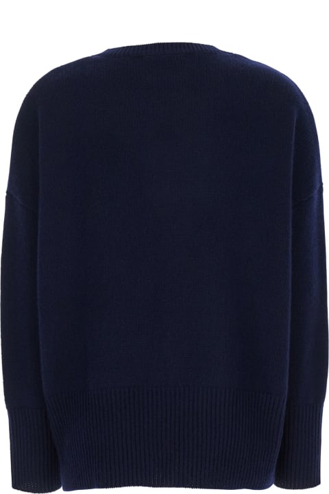 Lisa Yang ملابس علوية لـ السيدات Lisa Yang 'mila' Blue Sweater With Ribbed Trim In Cashmere Woman