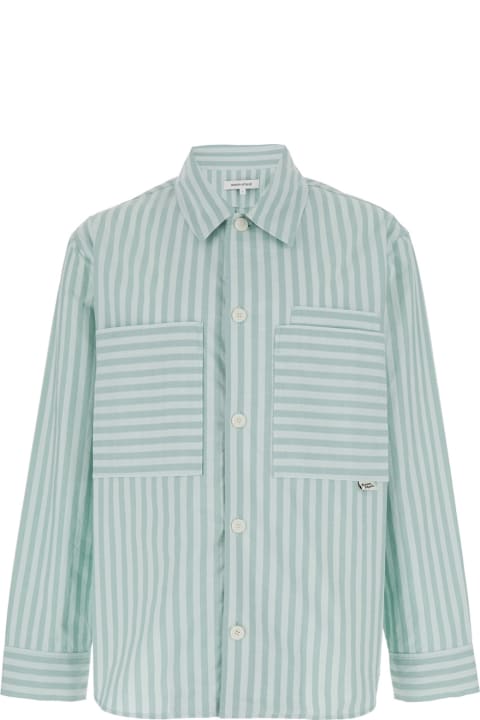 Coats & Jackets for Men Maison Kitsuné Green Striped Overshirt In Cotton Man
