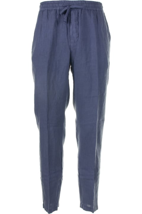 Altea Pants for Men Altea Air Force Blue Linen Trousers With Drawstring