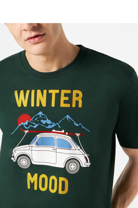 Fashion for Men MC2 Saint Barth Man Forest Green T-shirt With Car Print | Fiat 500 Special Edition