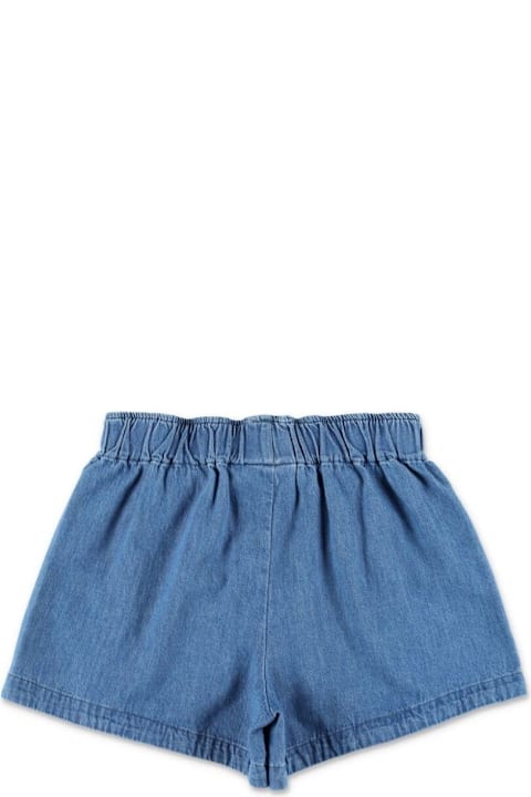 Mini Rodini Bottoms for Women Mini Rodini Blue Shorts With Elastic Waist And Music Notes Embroidery On The Front In Denim Girl