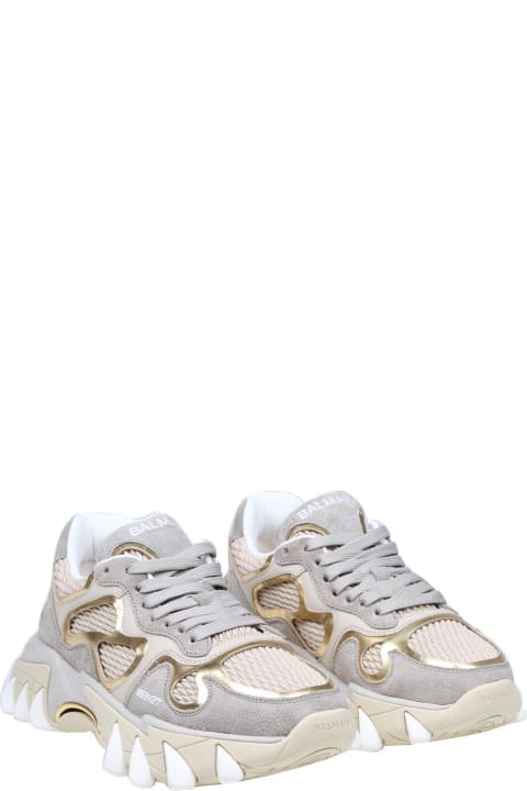 Sneakers for Women Balmain Balmain B-east Sneakers In Gray And Gold Suede And Leather