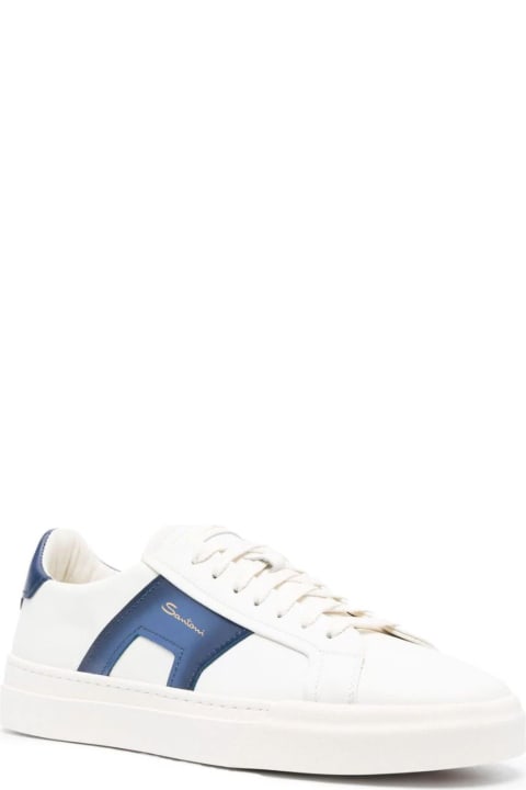 Fashion for Men Santoni White And Blue Leather Sneakers