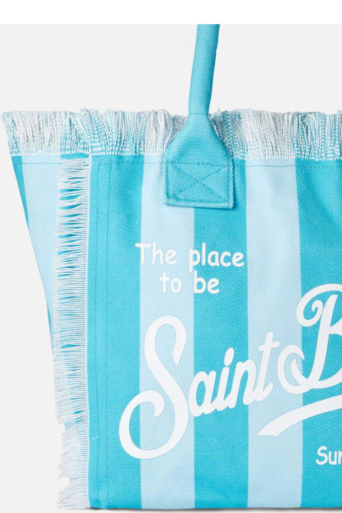 MC2 Saint Barth for Women MC2 Saint Barth Vanity Canvas Shoulder Bag With Light Blue And Bluette Stripes