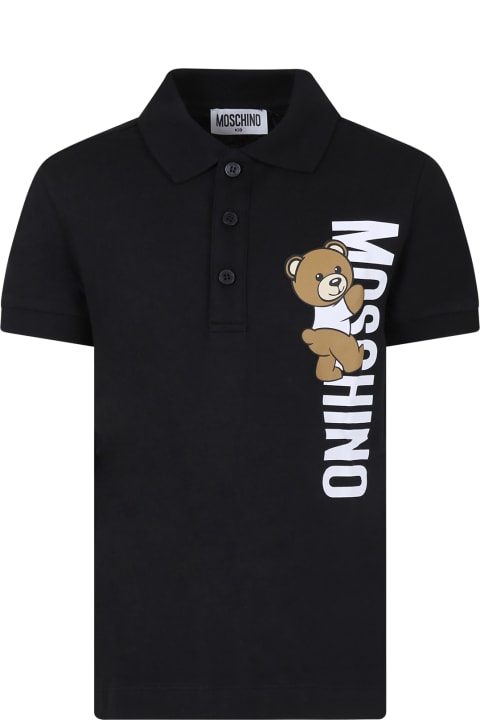 Fashion for Kids Moschino Black Polo Shirt For Boy With Teddy Bear And Logo