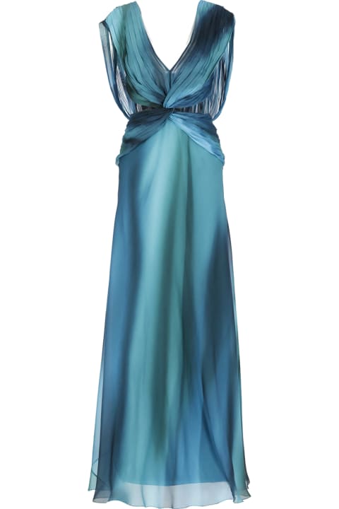 ウィメンズ Alberta Ferrettiのジャンプスーツ Alberta Ferretti Turquoise Silk Chiffon Long Dress