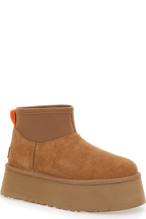 Homeware UGG Brown Ugg Classic Mini Dipper Ankle Boots With Fabric Insert In Suede Woman