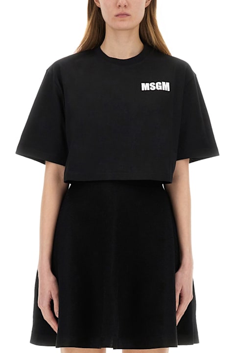 MSGM ملابس علوية لـ السيدات MSGM Cropped T-shirt With Logo