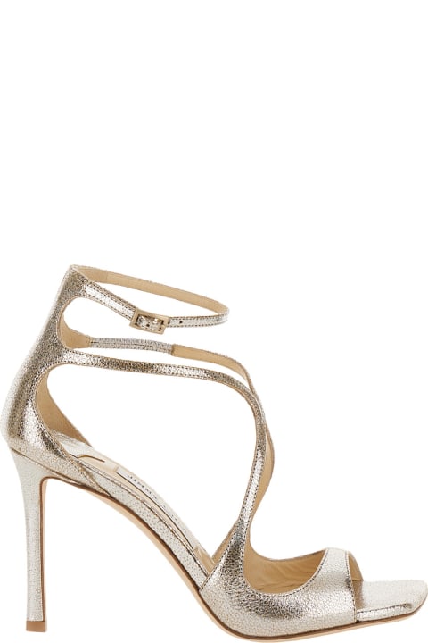 Jimmy Choo for Women Jimmy Choo 'azia' Champagne Sandals With Strap And Squared Toe In Laminated Leather Woman
