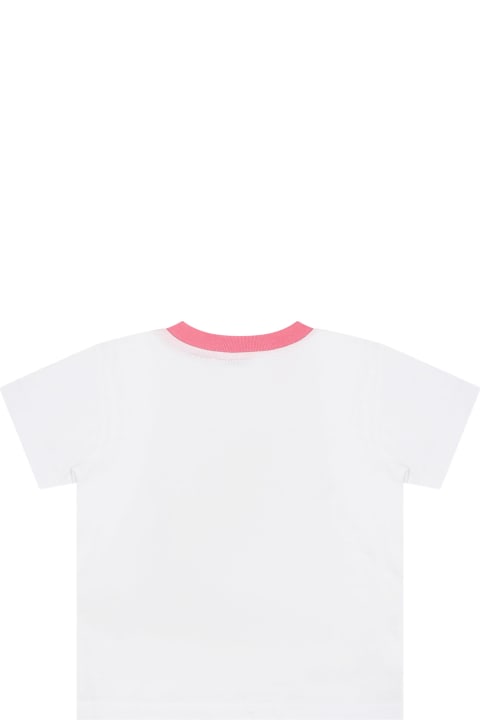 White T-shirt For Baby Girl With Multicolor Print