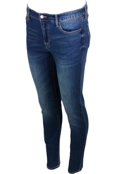 5-pocket Stretch Denim Trousers With Rear Logo Skinny Fit