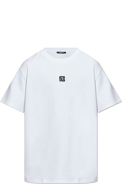 Balmain ملابس علوية لـ القسم الرجالي Balmain Logo Embroidered Crewneck T-shirt