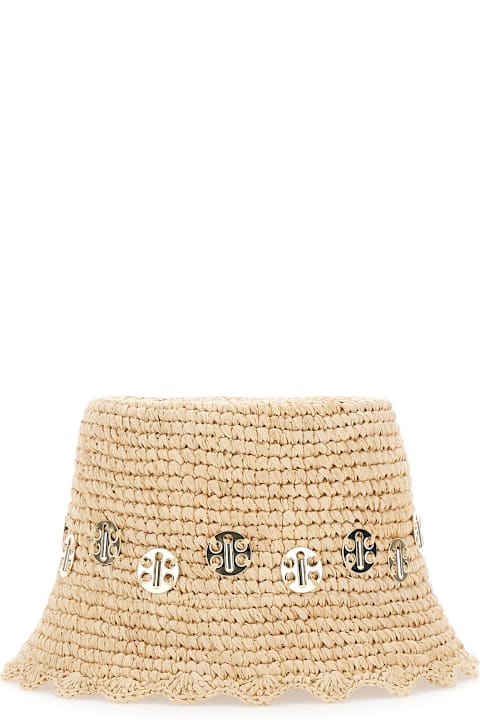 Paco Rabanne إكسسوارات لـ السيدات Paco Rabanne 'autres' Beige Hat With Metallic Embellishments In Raphia Woman